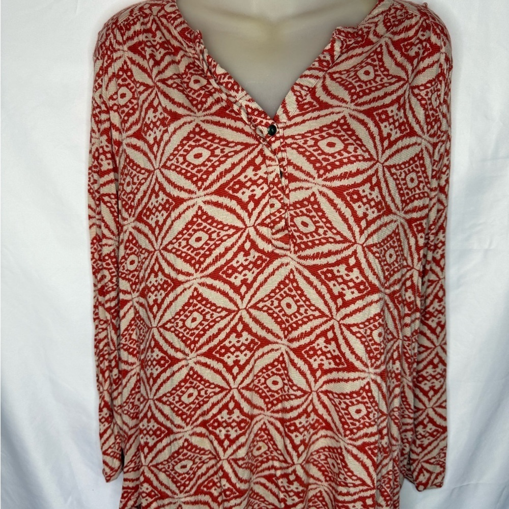 Lucky Brand Red Boxy Long Sleeve Blouse